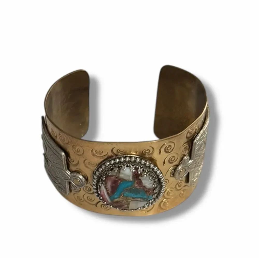 Spiny Turquoise Sterling Silver Thunderbird Hammered Statement Cuff Artisan NWT